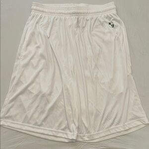 Badger white Camp Wekeela green logo basketball shorts